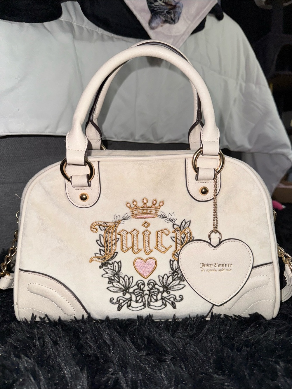 Juicy Couture Cream/Ivory Bowler Bag/Satchel Embroidered Design Y2K Style 🎀